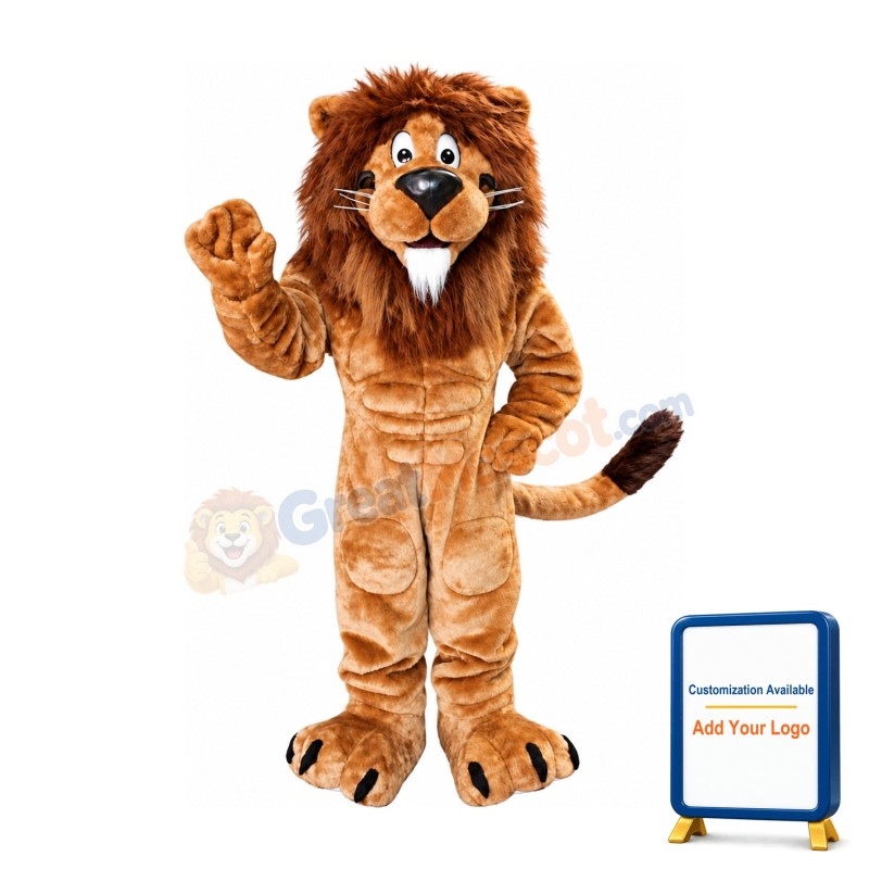 Friendly Muscular Lion Mascot Costume