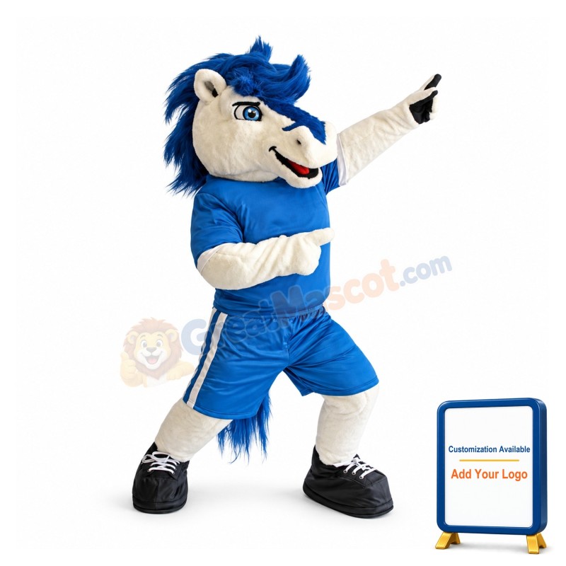 White & Blue Horse Mascot Costume