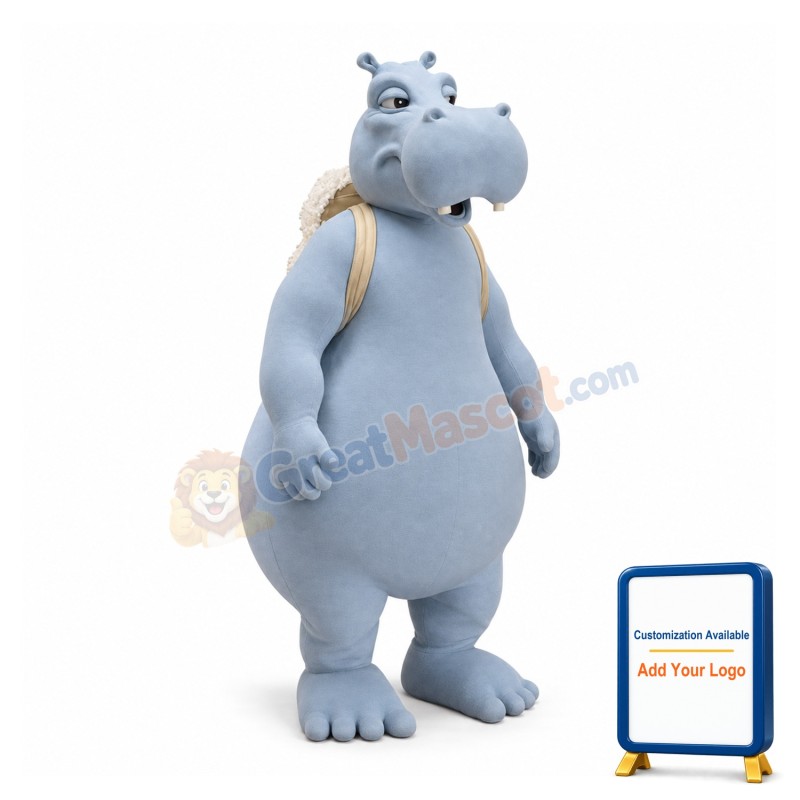 Grey Hippo Mascot Costume