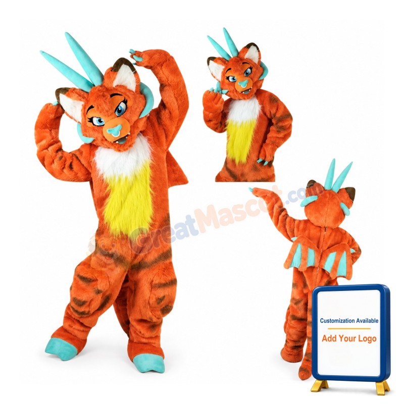 Orange Dragon Mascot Costume