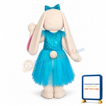 Blue Dress Bunny Mascot Costume