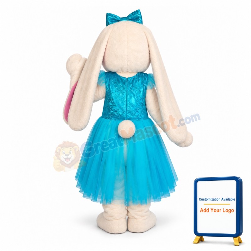 Blue Dress Bunny Mascot Costume