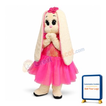 Pink Dress Bunny Mascot Costume