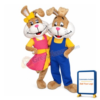 Energetic Mr and Mrs Rabbit Mascot Costume