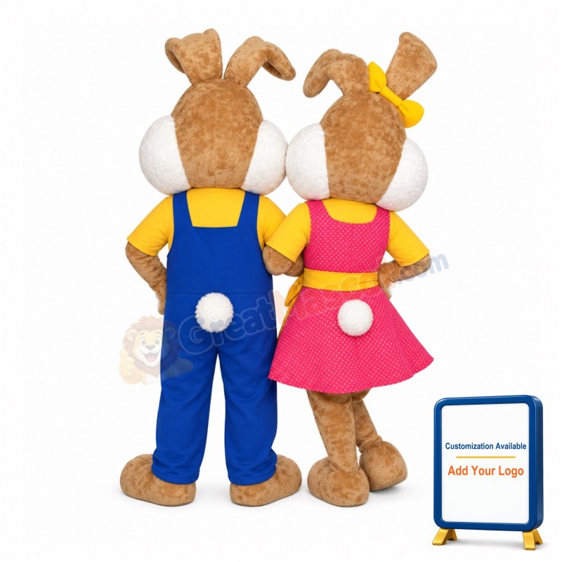 Energetic Mr and Mrs Rabbit Mascot Costume