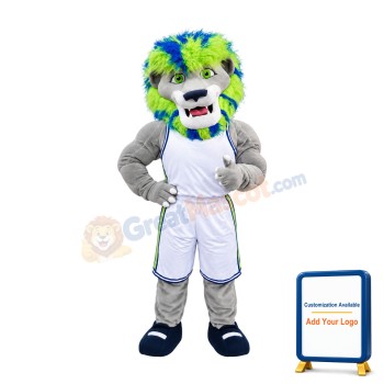 Green & Blue Hair Lion Mascot Costume