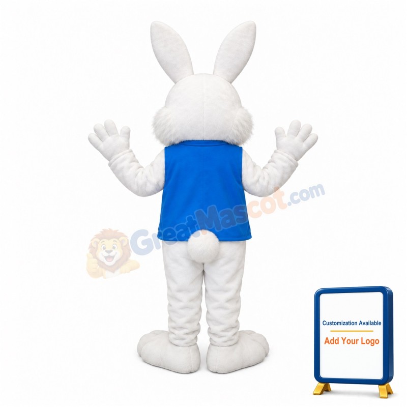 Happy White & Pink Rabbit Mascot Costume