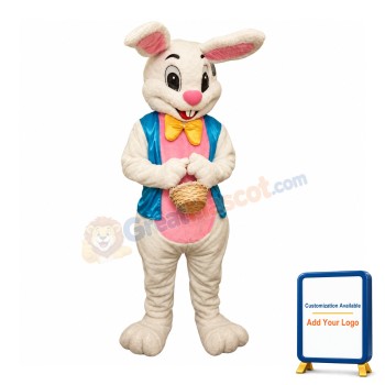 Friendly White Easter Bunny Rabbit Mascot Costume