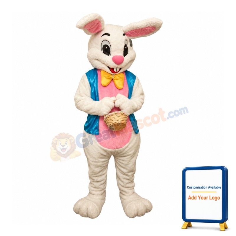Friendly White Easter Bunny Rabbit Mascot Costume