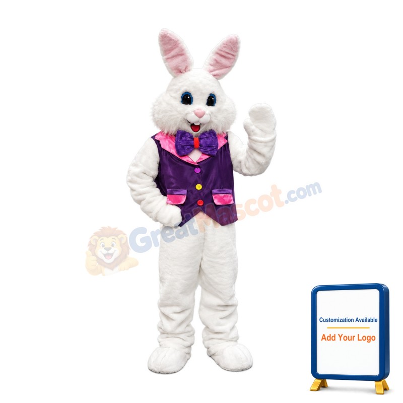 Friendly Purple Suit Easter Bunny Mascot Costume