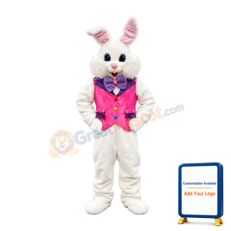 Friendly Pink Suit Easter Bunny Mascot Costume