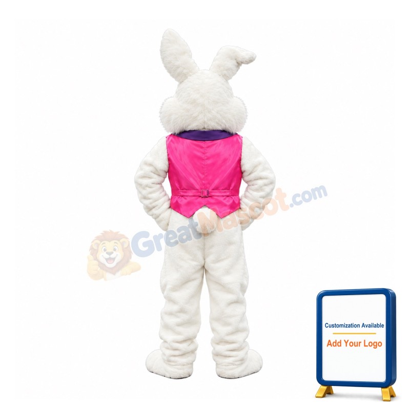 Friendly Pink Suit Easter Bunny Mascot Costume