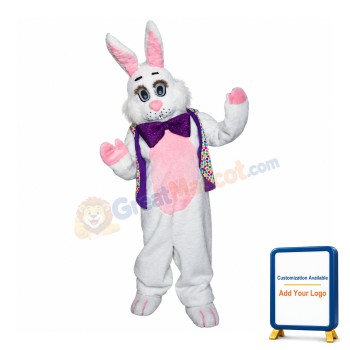 Friendly White & Pink Bunny Mascot Costume