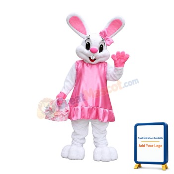 Pink Dress Easter Bunny Mascot Costume