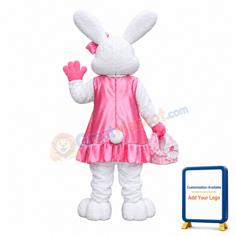 Pink Dress Easter Bunny Mascot Costume