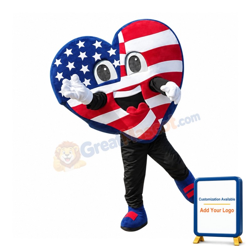 US Flag Heart Mascot Costume