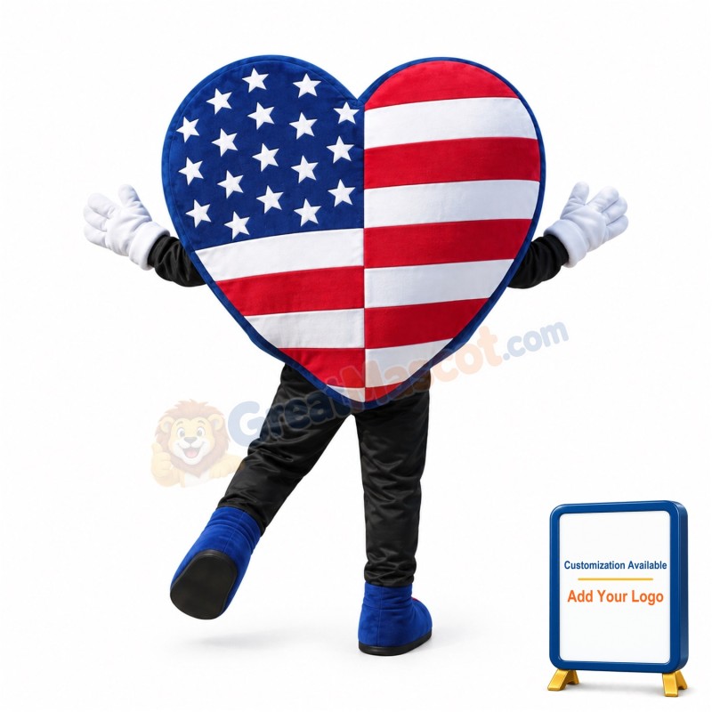 US Flag Heart Mascot Costume