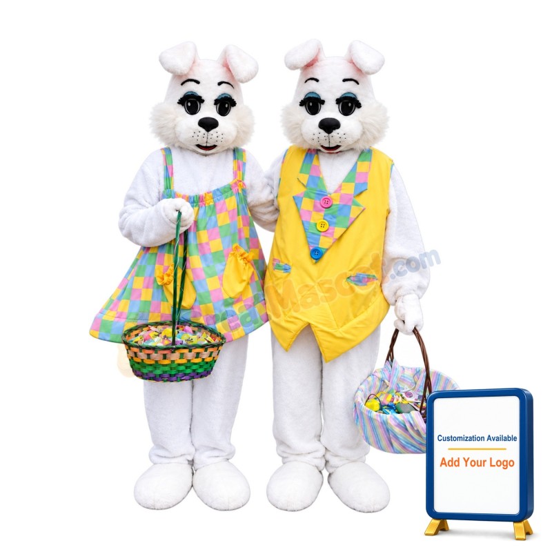 White Mr & Mrs Easter Bunny Mascot Costume