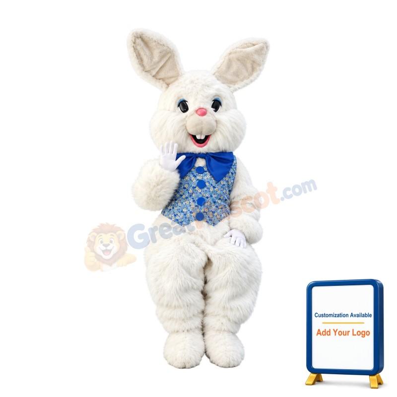Friendly White Easter Bunny Mascot Costume