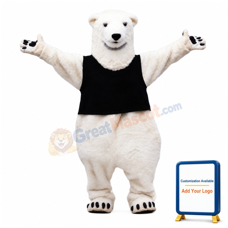 Friendly Realistic Polar Bear Mascot Costume