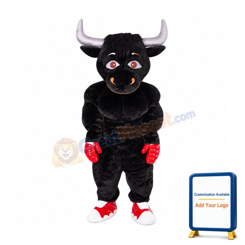 Black Boxing Bull Mascot Costume