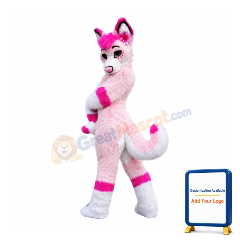 Pink Husky Mascot Costume
