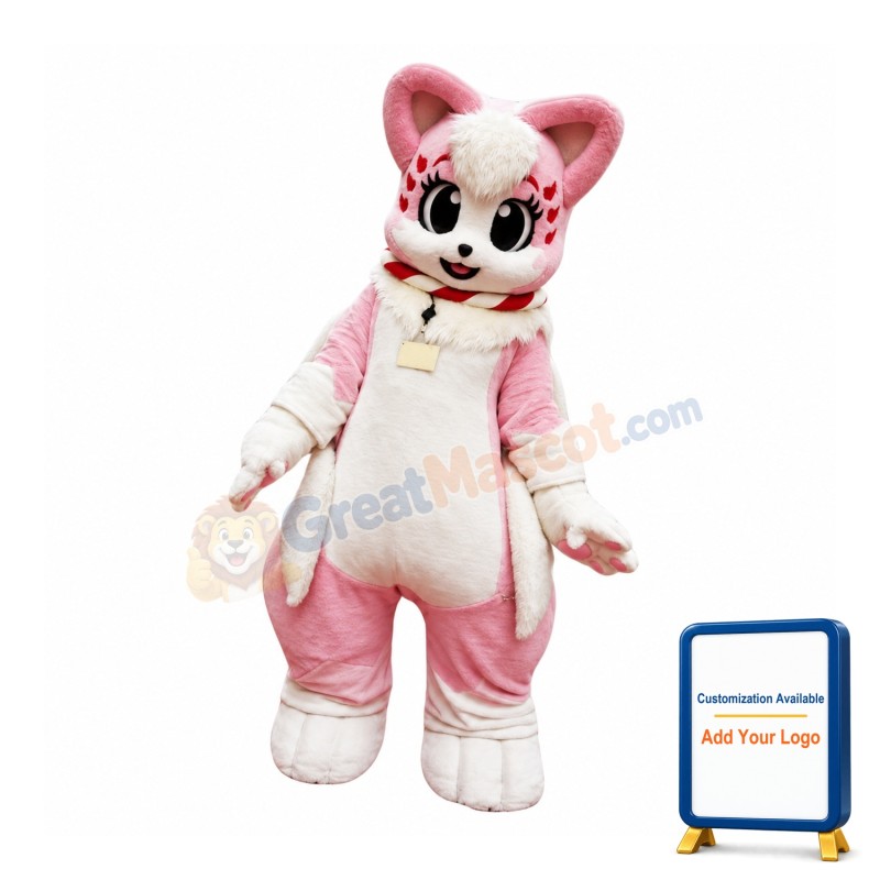 Pink & White Cat Mascot Costume