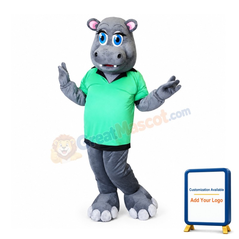 Shy Hippo Mascot Costume