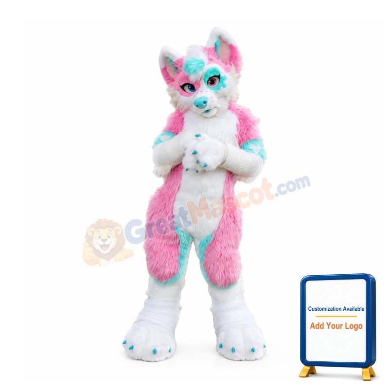 Pink & Blue Husky Dog Mascot Costume