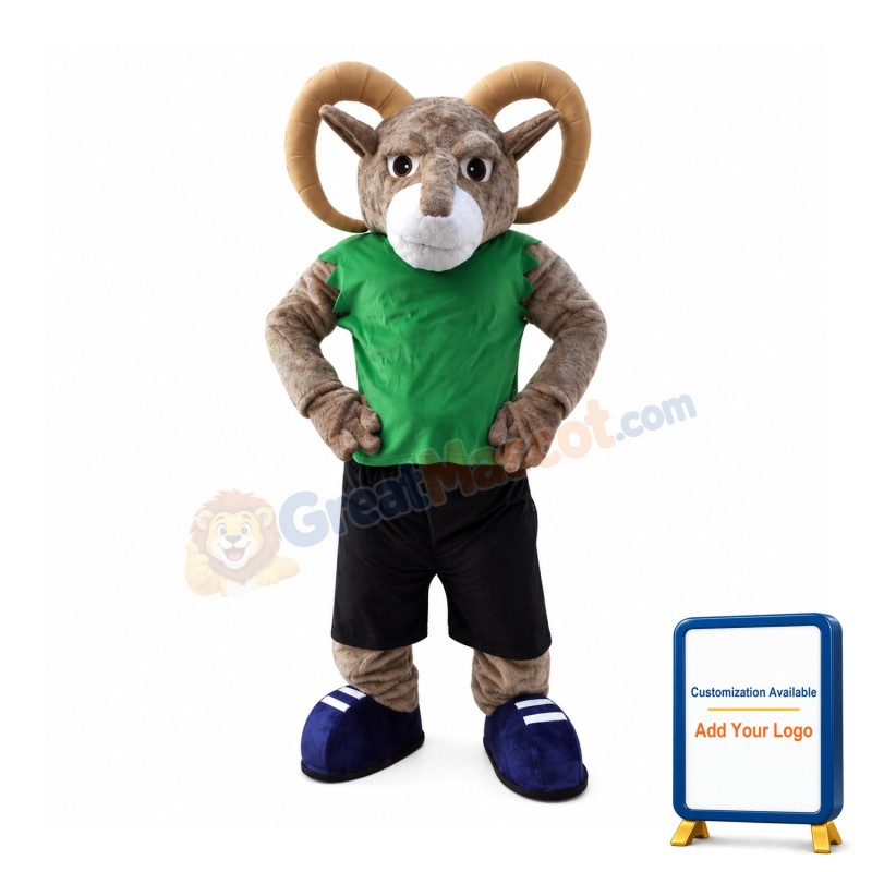 Sport Ram Mascot Costume with Green T shirt