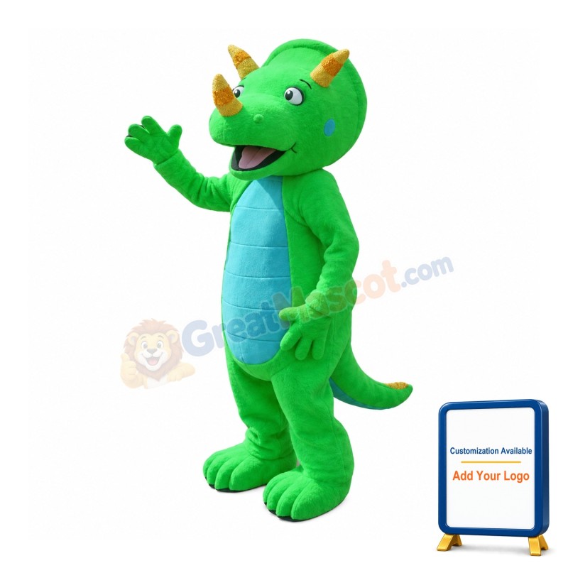 Green Triceratops Dinosaur Mascot Costume
