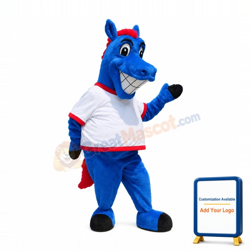 Happy Blue Horse Mascot Costume