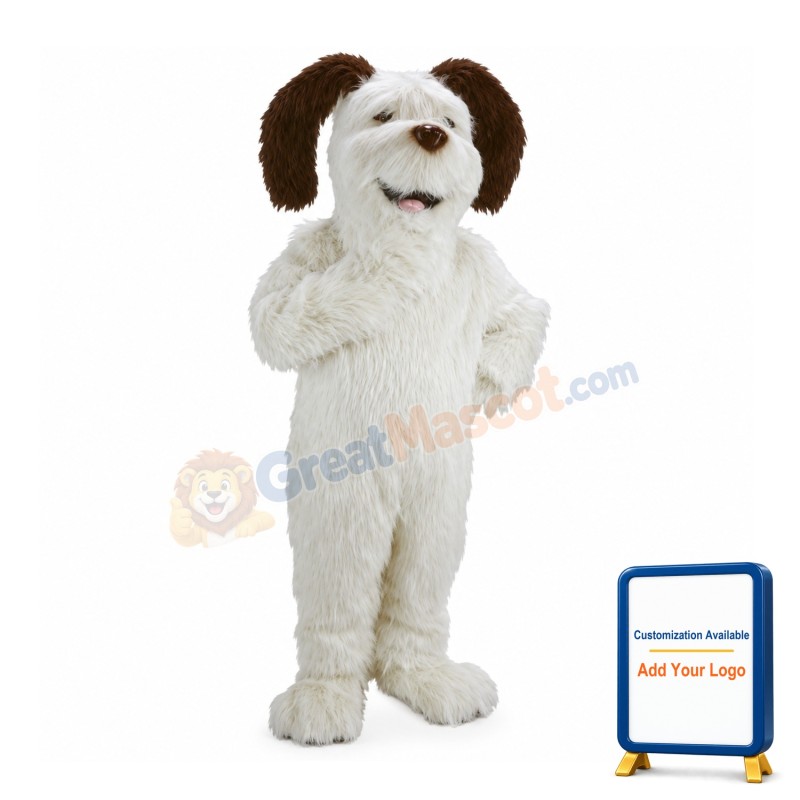 White Shaggy Dog Mascot Costume