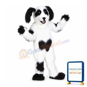 White & Black Shaggy Dog Mascot Costume