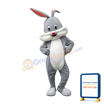 Happy Grey Rabbit Bunny Mascot Costume