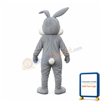 Happy Grey Rabbit Bunny Mascot Costume