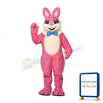 Pink Smiling Bunny Mascot Costume