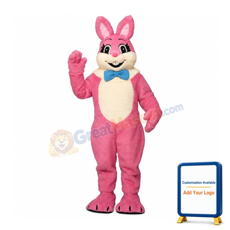 Pink Smiling Bunny Mascot Costume