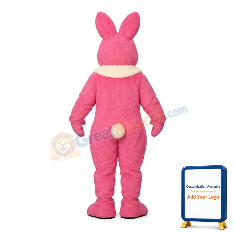 Pink Smiling Bunny Mascot Costume