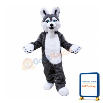 Grey Plush Husky Dog Mascot Costume