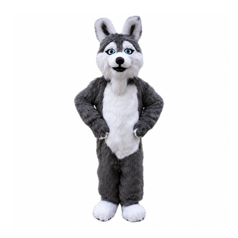 Grey Plush Husky Dog Mascot Costume