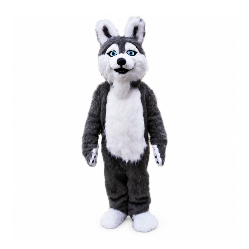 Grey Plush Husky Dog Mascot Costume