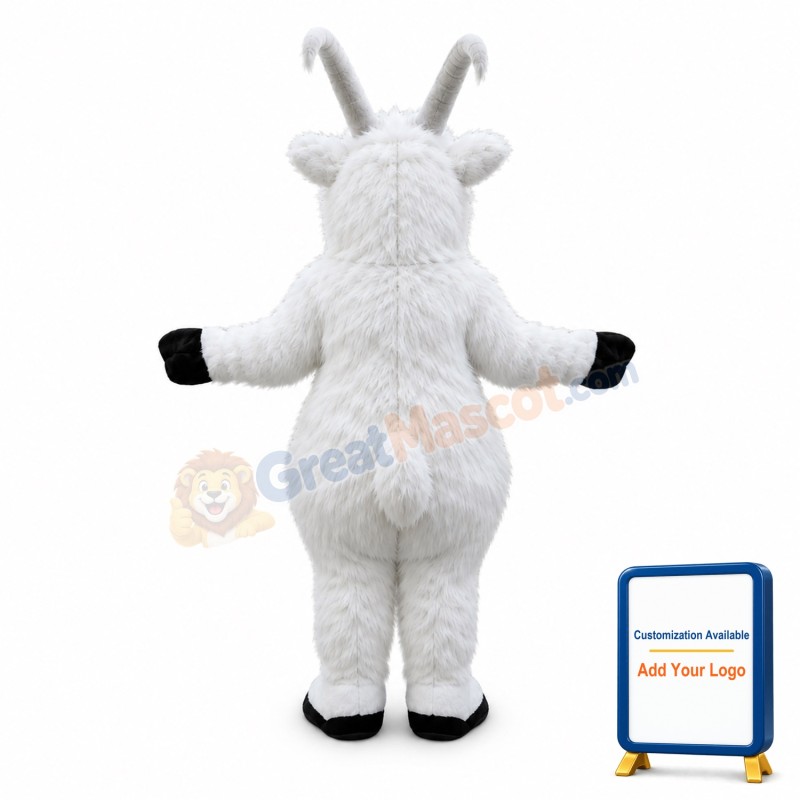 Plush White Goat Mascot Costume