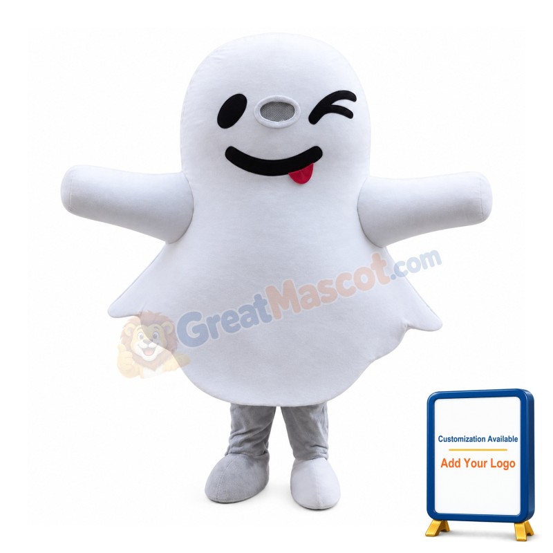 Cute White Ghost Mascot Costume