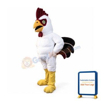Power Muscular White Rooster Mascot Costume