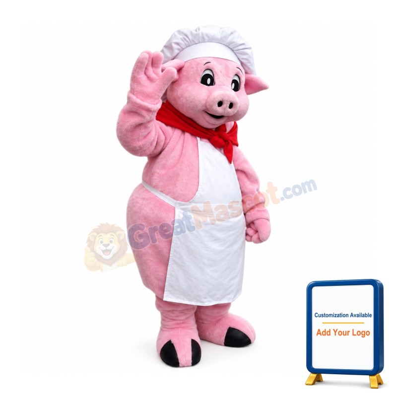 Chef Pink Pig Mascot Costume