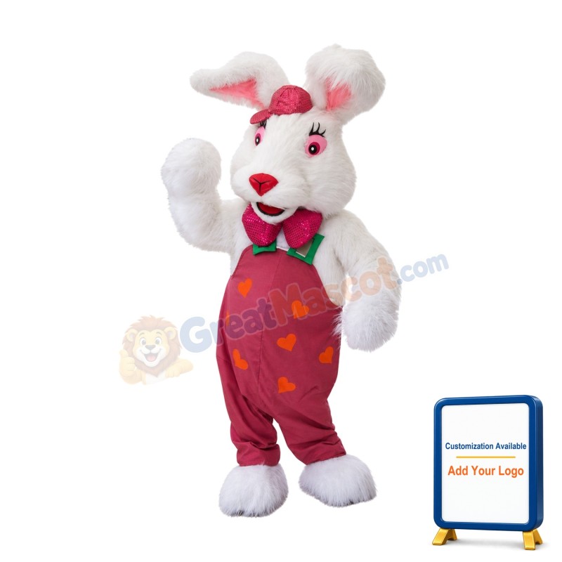 Cute White Furry Rabbit Mascot Costume