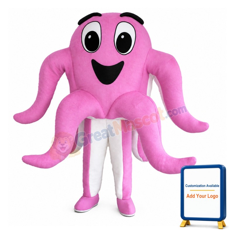 Happy Pink Octopus Mascot Costume