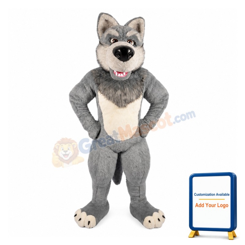Grey Furry Wolf Mascot Costume