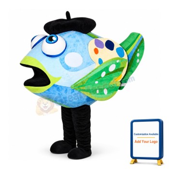 Cute Blue Fish Mascot Costume